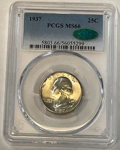 1937 Washington Quarter 25C PCGS MS66 CAC - Green Sticker - Picture 1 of 14