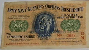 *RARE* 1932 Half Dollar Army Navy Gunners UK Horse Race Lottery Ticket - Picture 1 of 4