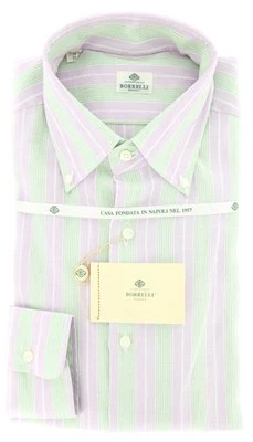 Camisa Luigi Borrelli roxa lavanda 100% algodão - Slim Fit - 17.5/44 - Imagem 1 de 4