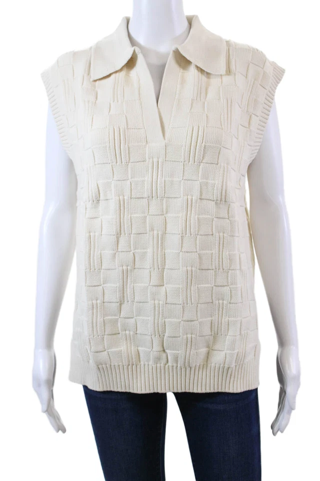 Ninety Percent Womens Cotton Blend Knit Collared Pullover Tank Top Cream Size M - Image 1 of 4