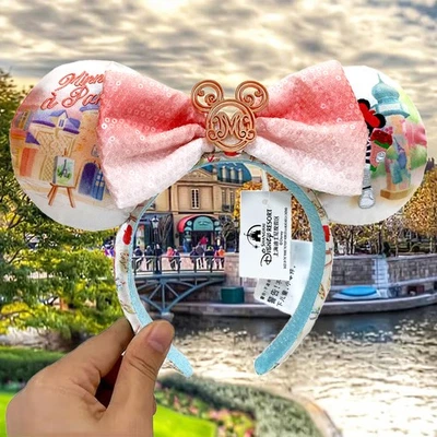 Disney- Parks Epcot France World Showcase Headband La Vie en Rose Minnie Ears - Image 1 of 4