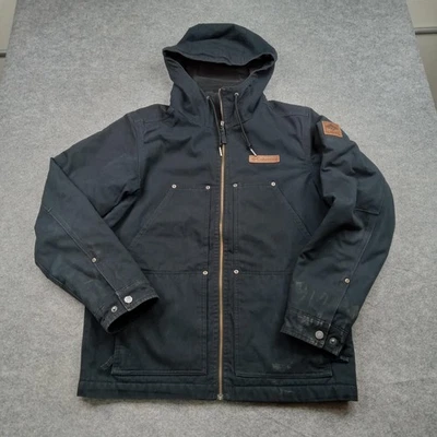 Columbia Jacket Mens Small Black Hooded Canvas Insulated Fleece Lined Full Zip - Image 1 of 4
