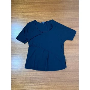 OSKA Women Sz 2 Black Tunic Top Asymmetrical Hem Short Sleeve Minimalist Lagen - Picture 1 of 14
