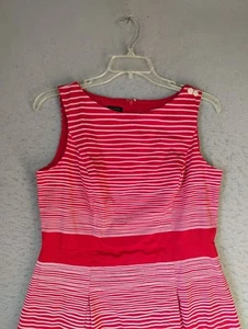 Talbots Womens Dress 14 Red Striped Sleeveless Back Zip Lined Button Accent - Picture 1 of 10