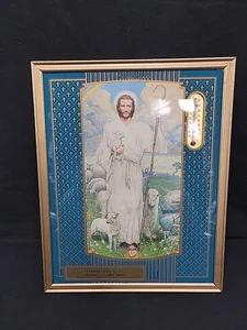Vintage 8x10 Der gute Hirte Jesus gerahmt mit Thermometer - Bild 1 von 4