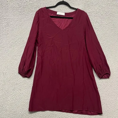 Vestido Amanda Uprichard Mujer M Borgoña Seda Manga Larga Cuello en V Cambio Clásico Foto 1 de 4