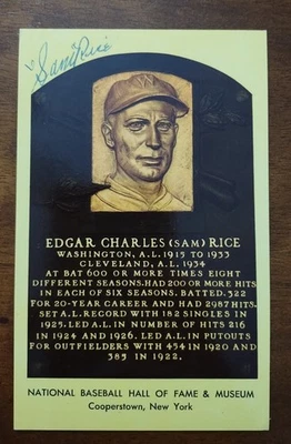 JSA SAM RICE SIGNED AUTO GOLD HOF PLAQUE POSTCARD WASHINGTON NATIONALS  - Image 1 of 2