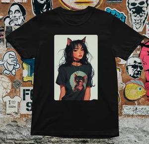Camiseta Anime Niña Orejas de Gato Estética Estilo Gótico Unisex Gráfico Camiseta Harajuku S - Imagen 1 de 12