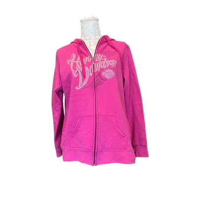 Sudadera con capucha Y2K Harley Davidson para mujer talla grande rosa cremallera completa Oil City Casper WY  Foto 1 de 4