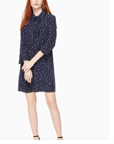 Abito camicia donna Kate Spade taglia M seta bottoni stampa stella novità manica 3 4
