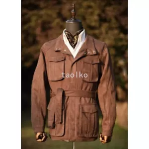 Men's Italy Fall Winter British Safari Retro Slim Waist Belt Hunting Coat Jacket - Picture 1 of 11