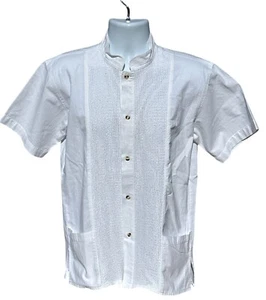 CCC White Short Sleeve Guayabera Shirt Waffle Texture Button Down Mandarin Colla - Picture 1 of 5