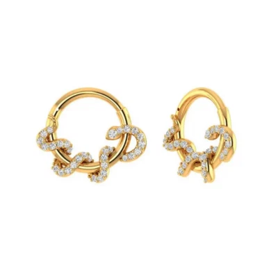 Increíbles pendientes estilo aro serpiente en oro amarillo de 10K con moissanitas reales Foto 1 de 4
