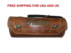 PURE LEATHER TOOL ROLL BAG ENGRAVED FOR INDIAN CHIEF MOTORCYCLE IN TAN COLOR # - Picture 1 of 7
