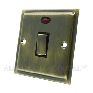 Interruptor DP Slimline Antiguo Latón 20 Amp - 20A Doble Polo Swi con Indicador de Neón - Imagen 1 de 1