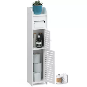 Bathroom Storage Cabinet Floor Standing Toilet Paper Organizer Shelves with Door - Picture 1 of 21