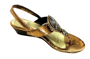 IMPO Size 7.5 M Copper Snake Print Sling Back Thong Sandals 1.5inch Wedge Heel - Picture 1 of 15