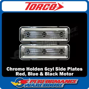 Chrome Finned Side Plates Holden 6cyl 149 161 173 179 186 202 Red Blue Black - Picture 1 of 2