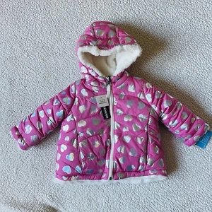 Girls Winter Coat Falls Creek NWT Reversible Pink W/Hearts Size 12M (0083-1,2) - Picture 1 of 10