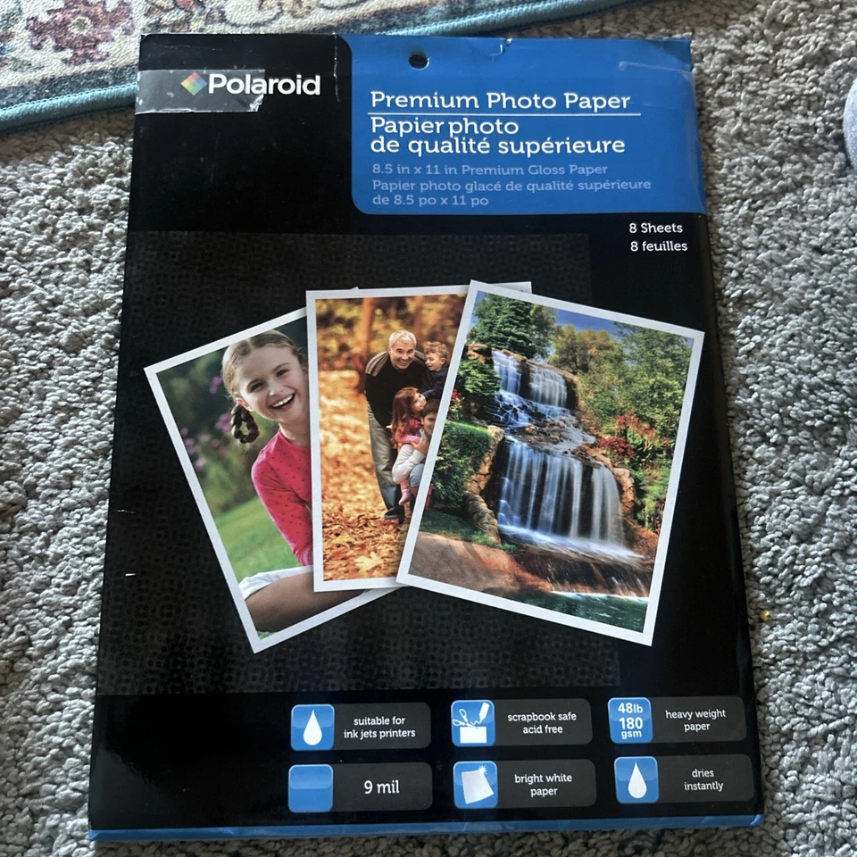 Polaroid Premium Gloss Photo Paper 8.5" X 11" 8 Sheets Scrapbook Safe Acid Free - Image 1 of 1