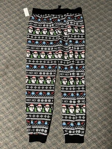 NWT  Christmas  Pants Hollywood Jogger   Size L Santa Claus Reindeer Snowflakes - Picture 1 of 8