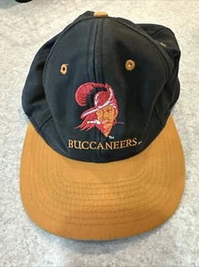 Vintage 90s Tampa Bay Buccaneers Logo 7 Snapback Hat Cap Black Creamsicle Orange - Picture 1 of 4