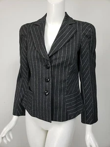ARMANI COLLEZIONI Gray Charcoal Chalk Stripe Wool Portrait Neck Blazer sz 6 - Picture 1 of 5