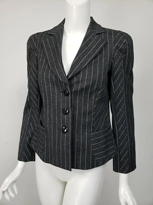 Blazer ARMANI COLLEZIONI Gris Carbón Tiza Rayas Lana Retrato Cuello Talla 6 Foto 1 de 4