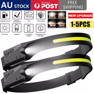 Upto 5pcs COB XPE LED Motion Sensor Head Torch light USB Rechargeable lamp Work - Picture 1 of 11