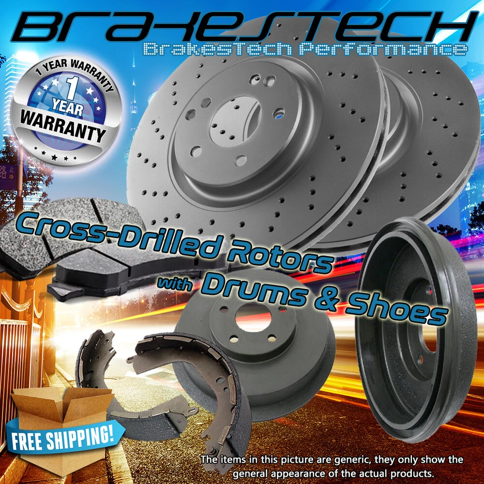 Front Drilled Rotors & Pads and Rear Drums & Shoes for 2011-2013 Mazda 2 4 lugs Foto 1 de 1