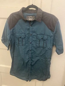 BKE Herren türkisgrün kurzärmliges Perlen Druckknopfleiste Hemd Large L - Bild 1 von 11