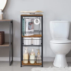 3 Tier Bathroom Towel Rack Standing Unit Storage Shelf Sliding Basket Floor Rack - Picture 1 of 7