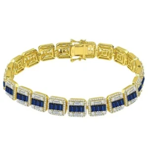 6,50 ctw Lab Created Saphir & Diamant Halo Armband in 14K Gelbgold über - Bild 1 von 2