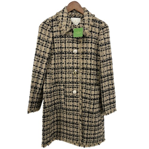 Kate Spade Coat Womens size 00 Brown Tweed Overcoat Bi Color Career Academia