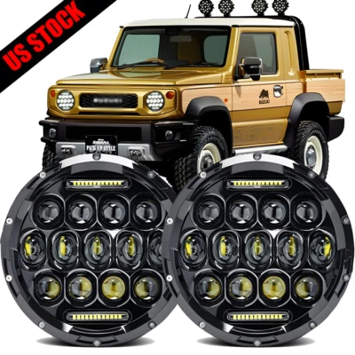 7英寸LED圆形车头灯一对DRL高/低光束适用于铃木武士SJ410 — 第 1/4 张图片