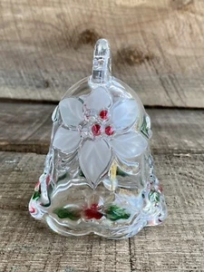 Mikasa CHRISTMAS BELL Crystal Frosted Red POINSETTIA HOLLY Made in Germany 4.5" - Picture 1 of 6