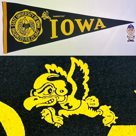Vintage Iowa Hawkeyes Hawks University  Pennant 11.5x29.5 Football Cover