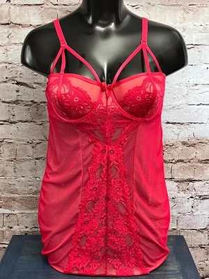 Torrid Cage Strappy Sexy Chemise Babydoll 3 3x 22/24 Red Mesh Lace - Image 1 of 4