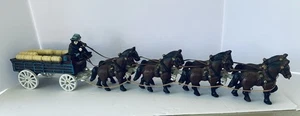 Vintage Cast Iron Budweiser Horse Team and Wagon with Barrels & 2 Drivers No Dog - Picture 1 of 12