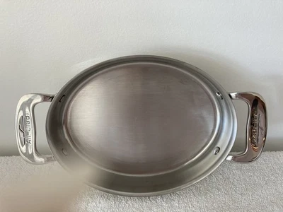 All Clad 7” Au Gratin Desertos Oval Aço Inoxidável Mini Panela Padeiro Alças de Assadeira - Imagem 1 de 4
