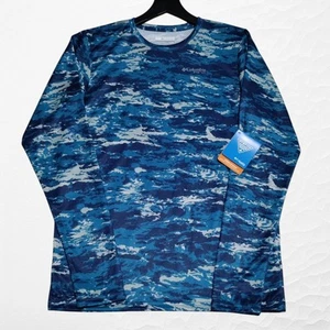 Columbia Boys PFG Solar Stream LS Shirt Youth XL Blue Echo Camo Omni-Shade NEW - Picture 1 of 15