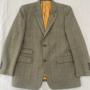 Santinelli Lovat Tweed Sport Jacket Blazer 44R Green Herringbone Overcheck - Picture 1 of 19