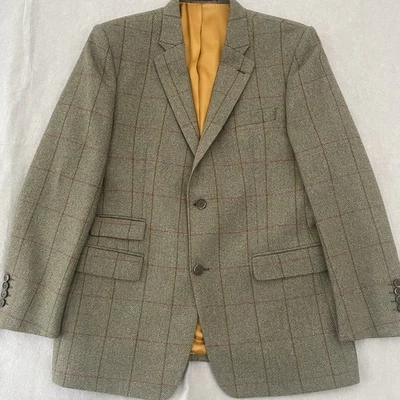 Santinelli Lovat Tweed Sport Jacket Blazer 44R Green Herringbone Overcheck - Image 1 of 4