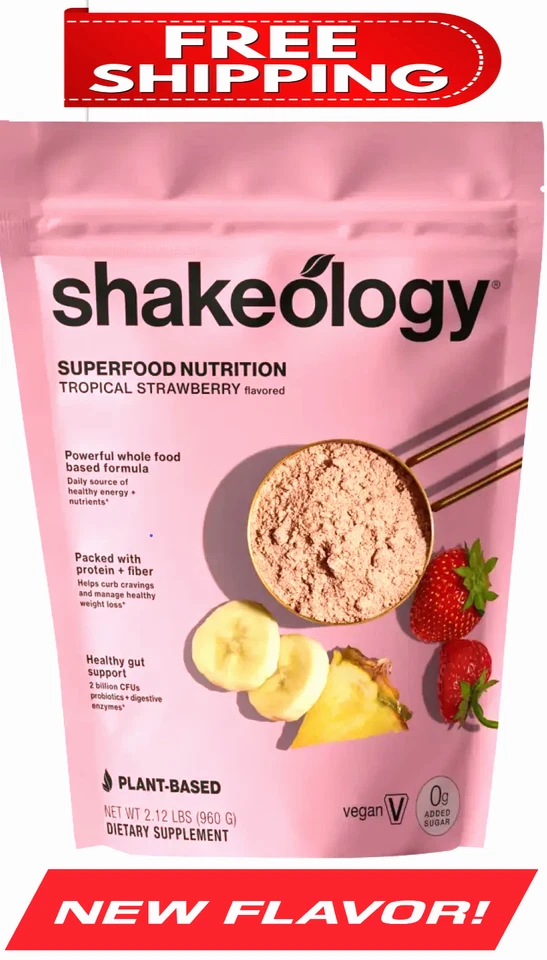 BRAND NEW Vegan 0 SUGAR TROPICAL STRAWBERRY Shakeology, 30 Serving Bag, 8/27 - Image 1 of 1