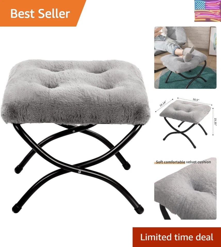 Otomana plegable de piel sintética de 15" - Elegante reposapiés acolchado para elegancia de sala de estar Foto 1 de 4