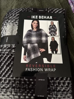 Ike Behar Women's Reversible Fashion Wrap Shawl Shrug One Size Black / White NWT - Image 1 of 2