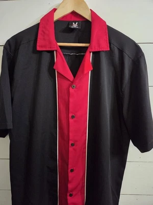 Camisa de Bowling Retro HILTON Roja/Negro Talla L HP 2246 Poliéster/Rayón Bonita Foto 1 de 4