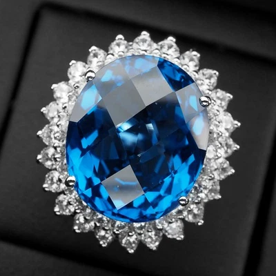 Anelli scintillanti in argento sterling 925 placcato oro bianco con topazio... - Immagine 1 di 4