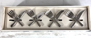 Pier 1 Imports Silver Plated Napkin Rings Crossed Knife Fork Set of 4 Boxed - Picture 1 of 9
