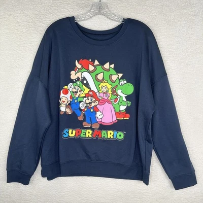Sudadera Super Mario Extra Grande Azul Nintendo Cuello Redondo Pullover Gamer XL Foto 1 de 4
